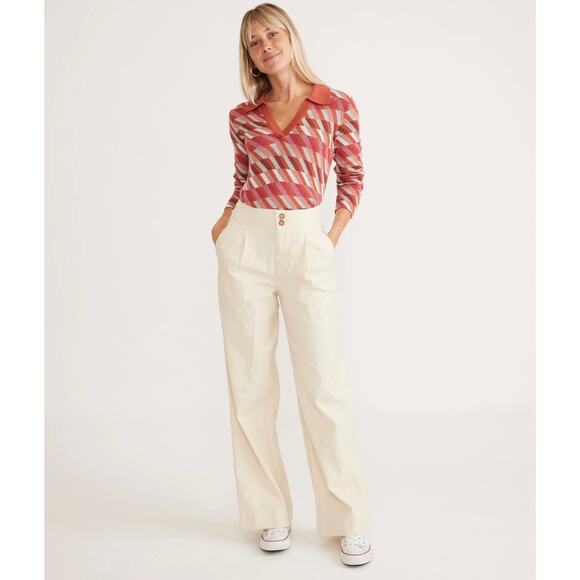 Marine Layer Flora High Waisted Wide Leg Trouser Pants Parchment Ecru Size 10 - Picture 1 of 16
